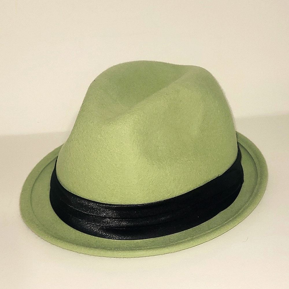 Fedora Olive Green black band Drawstring closure 100% wool Unisex